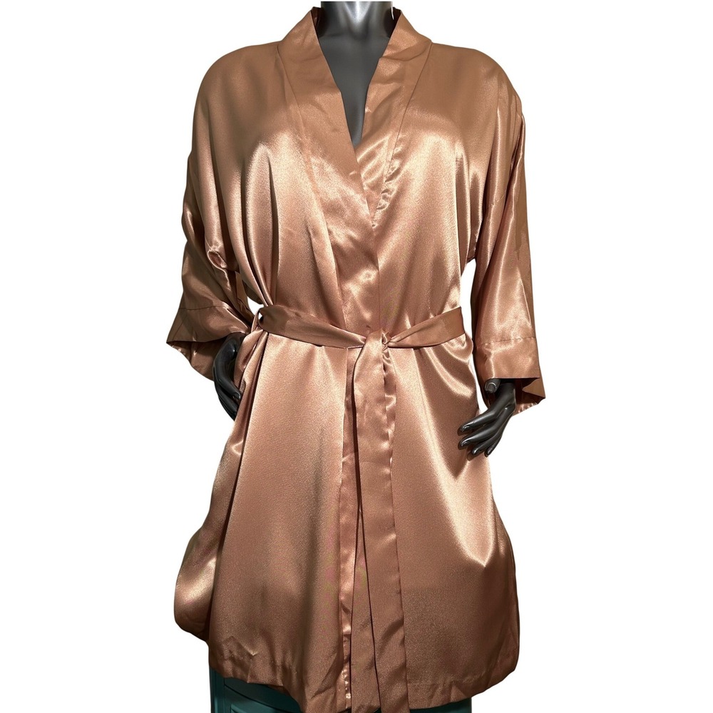 Expressions‎ by California Dynasty Robe Gold Satin 90s Y2K Vintage Kimono Size L